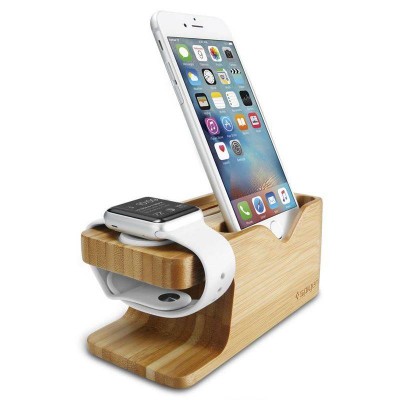 Spigen SGP S370 WOOD BAMBOO Stand charging station for Apple Watch, Smartphones - BROWN - 000ST20295